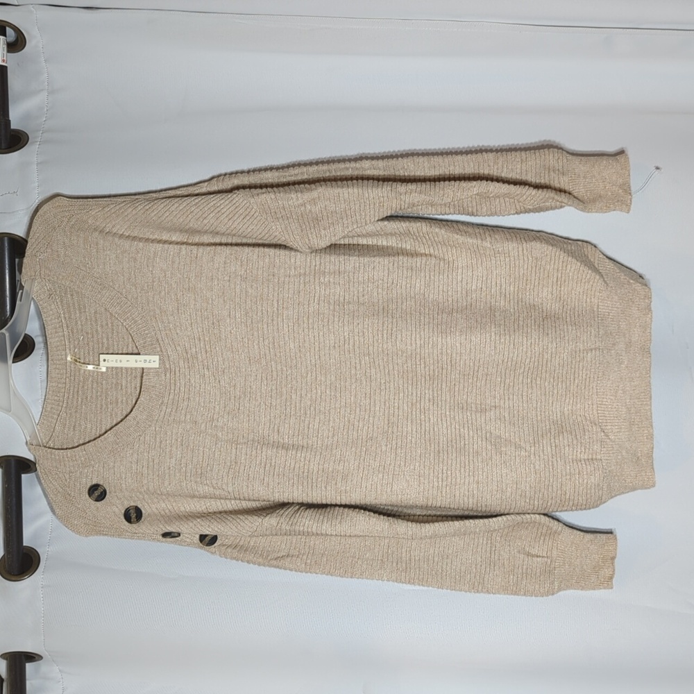 Nine 1 eight beige tan long sleeve round neck faux button sweater size 2x NEW
